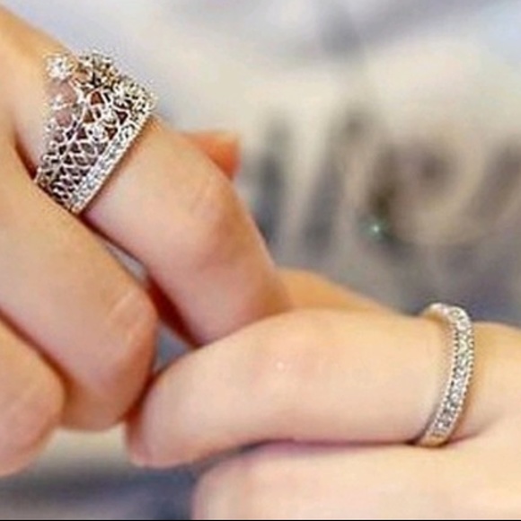 Crown & Band Ring Set 2 Piece Set - Picture 2 of 5